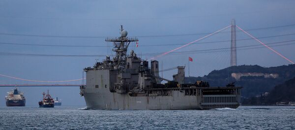 USS Carter Hall, a dock landing ship of the United States Navy, sets sail in the Bosphorus, on its way to the Black Sea, in Istanbul, Turkey, - Sputnik International