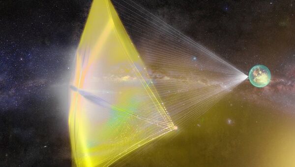 An illustration of a Breakthrough Starshot ‘nanocraft’ being propelled toward the Alpha Centauri star system with a powerful laser beam - Sputnik International