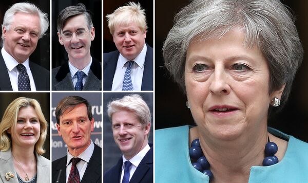A combination of picture created in London on November 25, 2018 shows Conservative MPs (L) opposed to the Brexit withdrawl deal negotiated with EU by prime minister Theresa May (R), (top L-R) Jacob Rees-Mogg, chair of the Euro-sceptic European Research Group (ERG), and former prominent cabinet ministers David Davis and Boris Johnson who support the ERG's opposition to the deal and remain-supporting Conservative MPs (bottom L-R) Justine Greening, Dominic Grieve and Jo Johnson all pictured in London. A combination of picture created in London on November 25, 2018 shows Conservative MPs (L) opposed to the Brexit withdrawl deal negotiated with EU by prime minister Theresa May (R), (top L-R) Jacob Rees-Mogg, chair of the Euro-sceptic European Research Group (ERG), and former prominent cabinet ministers David Davis and Boris Johnson who support the ERG's opposition to the deal and remain-supporting Conservative MPs (bottom L-R) Justine Greening, Dominic Grieve and Jo Johnson all pictured in London. - Sputnik International