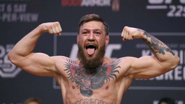 Conor McGregor poses during a ceremonial weigh-in for the UFC 229 mixed martial arts fight Friday, Oct. 5, 2018, in Las Vegas.  - Sputnik International