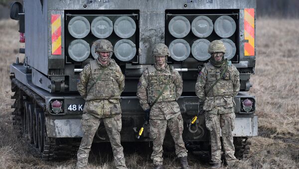 British artillery soldiers are pictured after a shooting session during the 'Dynamic Front 18' exercise in Grafenwoehr, near Eschenbach, southern Germany, on March 7, 2018. - Sputnik International