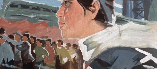 A Chinese revolutionary propaganda billboard in Zibo, a city in Shantung province of China on January 28, 1979 shows a young woman with a dynamic backdrop of workers, planes and a speeding train A Chinese revolutionary propaganda billboard in Zibo, a city in Shantung province of China on January 28, 1979 shows a young woman with a dynamic backdrop of workers, planes and a speeding train - Sputnik International