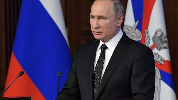 December 18, 2018. Russian President Vladimir Putin attends an expanded meeting of the Defense Ministry Board - Sputnik International