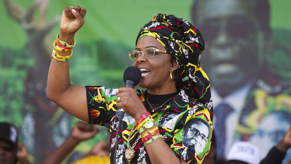 Zimbabwean President Robert Mugabe's wife Grace greets party supporters at a rally in Chinhoyi about 120 Kilometres west of the capital Harare, Saturday, July, 29, 2017 - Sputnik International