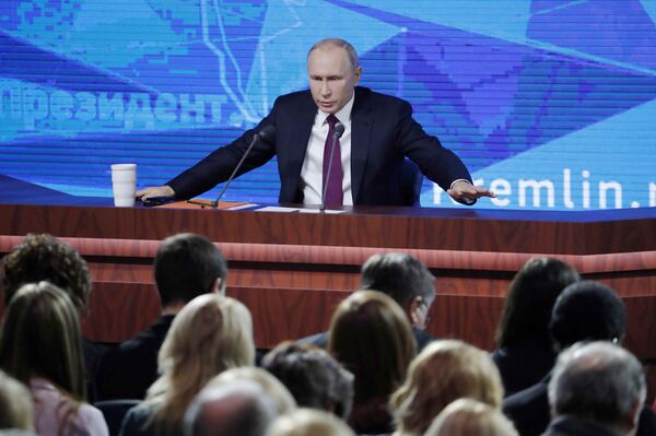Russian President Vladimir Putin speaks during annual news conference in Moscow, Russia December 20, 2018 Russian President Vladimir Putin speaks during annual news conference in Moscow, Russia December 20, 2018 - Sputnik International