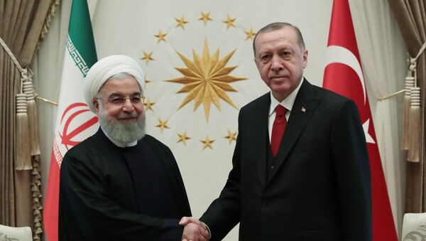 Turkish President Tayyip Erdogan shakes hands with his Iranian counterpart Hassan Rouhani before a meeting at the Presidential Palace in Ankara, Turkey, December 20, 2018 - Sputnik International