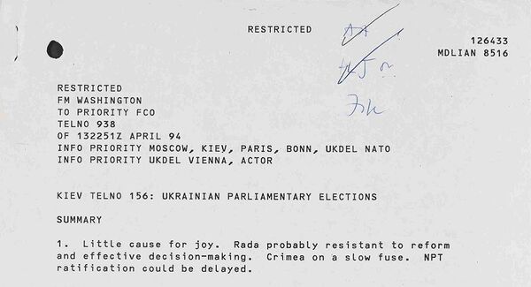 UK Embassy cable from Washington re US angle on Crimea UK Embassy cable from Washington re US angle on Crimea - Sputnik International