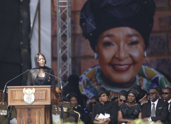 British supermodel Naomi Campbell giving a eulogy at the funeral of Winnie Mandela British supermodel Naomi Campbell giving a eulogy at the funeral of Winnie Mandela - Sputnik International