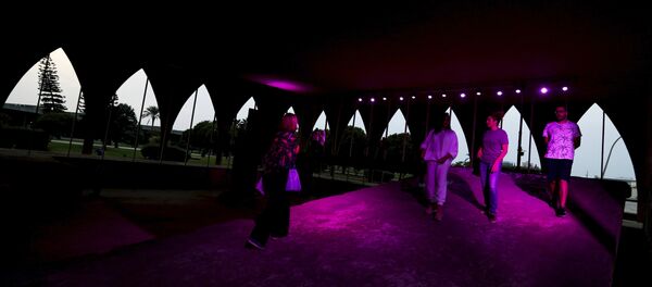 visitors tour The Lebanese Pavilion, designed in the early 1960s by the late Brazilian architect Oscar Niemeyer, at the Rashid Karami International Fair, in the northern city of Tripoli, Lebanon. The fairground has just been included on the list of sites eligible for listing on the World Heritage of Humanity by UNESCO - Sputnik International