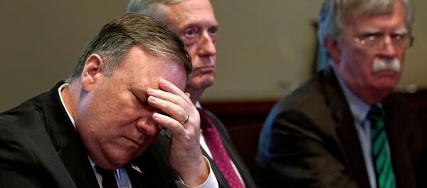 From left, U.S. Secretary of State Mike Pompeo, Secretary of Defense James Mattis and national security adviser John Bolton attend a meeting between U.S. President Donald Trump and NATO Secretary General Jens Stoltenberg at the White House in Washington. U.S., May 17, 2018 - Sputnik International
