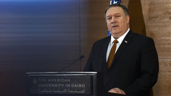 Secretary of State Mike Pompeo speaks to students at the American University Cairo, in the eastern suburb of New Cairo, Egypt, east of the capital, Thursday, Jan. 10, 2019 - Sputnik International