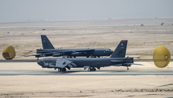 U.S. Air Force B-52 Stratofortress aircraft from Barksdale Air Force Base, Louisiana, arrive at Al Udeid Air Base, Qatar, Saturday, April 9, 2016. - Sputnik International