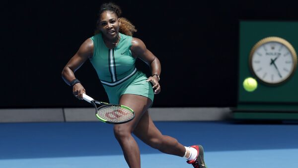 United States' Serena Williams prepares to hit a forehand return to Germany's Tatjana Maria during their first round match at the Australian Open tennis championships in Melbourne, Australia, Tuesday, Jan. 15, 2019. - Sputnik International