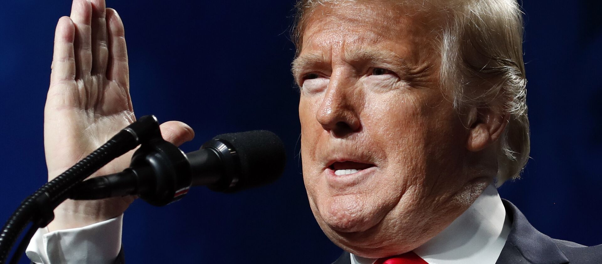 President Donald Trump making a point during a speech at the American Farm Bureau Federation's 100th Annual Convention in New Orleans on 14 January 2019 - Sputnik International, 1920, 06.03.2019