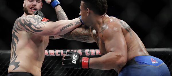 Greg Hardy, right, punches Allen Crowder during the second round of a heavyweight mixed martial arts bout at UFC Fight Night on Saturday, Jan. 19, 2019, in New York Greg Hardy, right, punches Allen Crowder during the second round of a heavyweight mixed martial arts bout at UFC Fight Night on Saturday, Jan. 19, 2019, in New York - Sputnik International