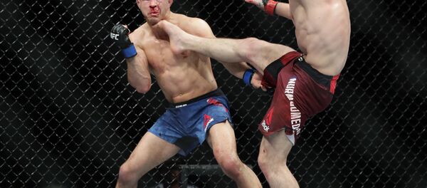 Russia's Khabib Nurmagomedov kicks Al Iaquinta during the fourth round of title bout at UFC 223 - Sputnik International