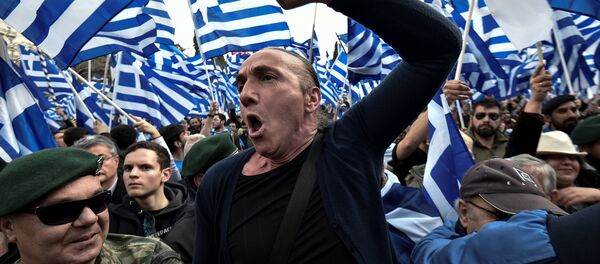 People demonstrate in Athens, on January 20, 2019, against the agreement with Skopje to rename neighbouring country Macedonia as the Republic of North Macedonia. - Sputnik International