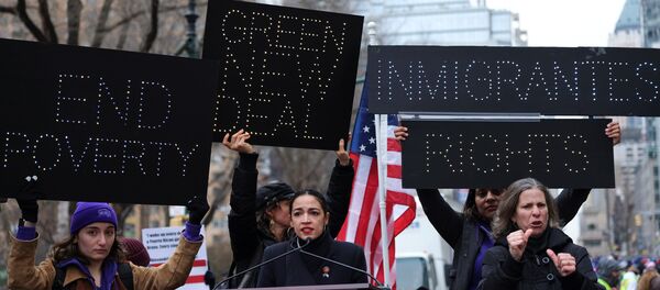 Rep. Alexandria Ocasio-Cortez (D-NY) speaks during a march organised by the Women's March Alliance in the Manhattan borough of New York City, U.S., January 19, 2019 - Sputnik International
