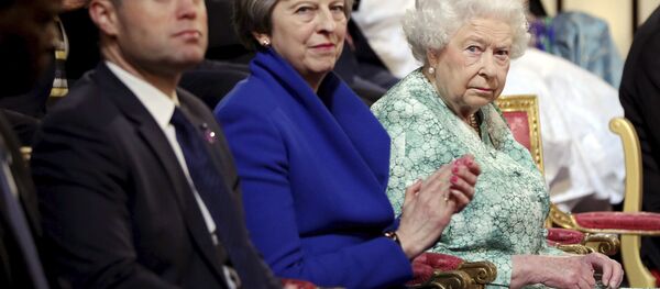Britain's Queen Elizabeth II, Britain's Prime Minister Theresa May, center, and Prime Minister of Malta Joseph Muscat, left, attend the formal opening of the Commonwealth Heads of Government Meeting in the ballroom at Buckingham Palace in London, Thursday April 19, 2018. Britain's Queen Elizabeth II, Britain's Prime Minister Theresa May, center, and Prime Minister of Malta Joseph Muscat, left, attend the formal opening of the Commonwealth Heads of Government Meeting in the ballroom at Buckingham Palace in London, Thursday April 19, 2018. - Sputnik International