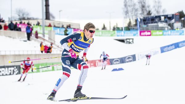 Winner Johannes Hoesflot Klaebo of Norway competes during the Men's Sprint C Final of the FIS Cross Country World Cup in Otepaa, Estonia, Saturday, Jan. 19, 2019. - Sputnik International