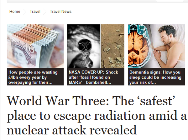 Screengrab of the Daily Express: World War Three: The 'safest' place to escape radiation amid a nuclear attack revealed - Sputnik International