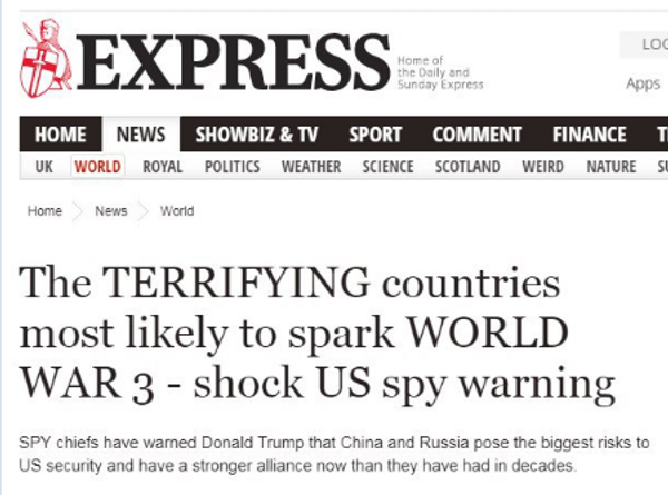 Screengrab from The Daily Express: The TERRIFYING countries most likely to spark World War 3 - shock US spy warning - Sputnik International