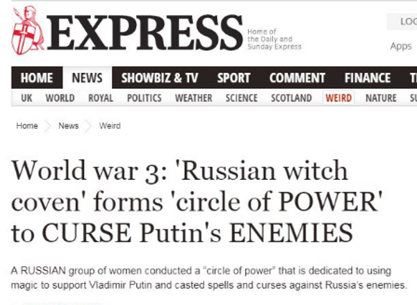 Screengrab from the Daily Express: World War 3: 'Russian witch coven' forms 'circle of POWER' to CURSE Putin's ENEMIES - Sputnik International