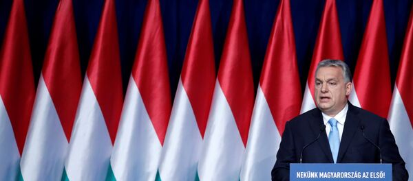 Hungarian Prime Minister Viktor Orban delivers his annual state of the nation speech in Budapest, Hungary, February 10, 2019. Banner reads Hungary first! Hungarian Prime Minister Viktor Orban delivers his annual state of the nation speech in Budapest, Hungary, February 10, 2019. Banner reads Hungary first! - Sputnik International