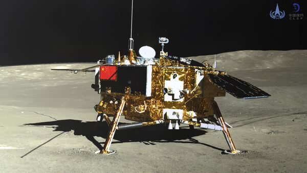 In this photo provided Jan. 12, 2019, by the China National Space Administration via Xinhua News Agency, the lunar lander of the Chang'e-4 probe is seen in a photo taken by the rover Yutu-2 on Jan. 11, 2019 - Sputnik International