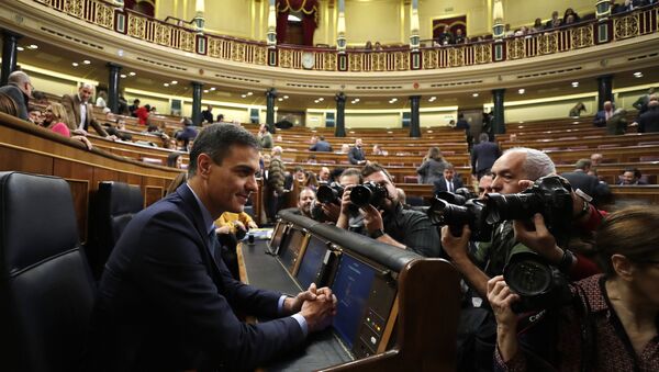 Spain's Prime Minister Pedro Sanchez is photographed at the Spanish parliament in Madrid, Wednesday, Feb. 13, 2019 - Sputnik International