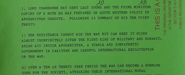 PIC 1. Extract of Lord Cranborne paper on Western policy in Afghanistan. Crown copyright The National Archives, London PIC 1. Extract of Lord Cranborne paper on Western policy in Afghanistan. Crown copyright The National Archives, London - Sputnik International
