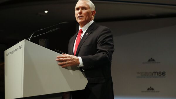 United States Vice President Mike Pence delivers his speech during the Munich Security Conference in Munich, Germany, Saturday, Feb. 16, 2019 - Sputnik International