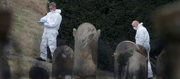 French gendarmes conduct their investigation as they examine graves that were desecrated with swastikas in the Jewish cemetery in Quatzenheim, near Strasbourg, France, February 19, 2019 French gendarmes conduct their investigation as they examine graves that were desecrated with swastikas in the Jewish cemetery in Quatzenheim, near Strasbourg, France, February 19, 2019 - Sputnik International