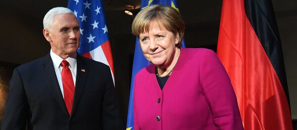 German Chancellor Angela Merkel (R) and US Vice President Mike Pence pose during a photo call at the 55th Munich Security Conference in Munich, southern Germany, on February 16, 2019 German Chancellor Angela Merkel (R) and US Vice President Mike Pence pose during a photo call at the 55th Munich Security Conference in Munich, southern Germany, on February 16, 2019 - Sputnik International