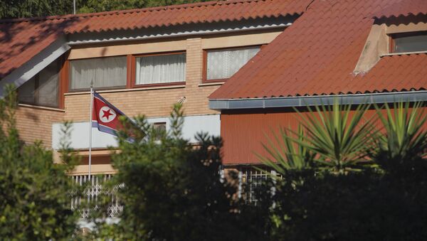 The flag of North Korea waves inside the compound of the North Korean embassy in Rome. File photo - Sputnik International