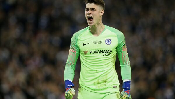 Chelsea's goalkeeper Kepa Arrizabalaga screams at the bench after refusing to be substituted at Wembley on 24 February 2019 - Sputnik International