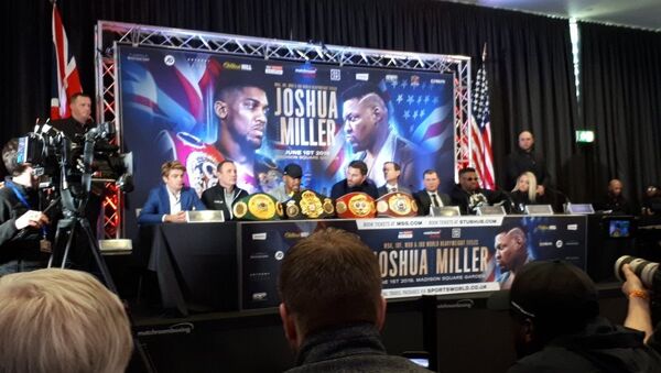 Anthony Joshua speaks out at a press conference in London for his upcoming fight with Jarrell Miller - Sputnik International