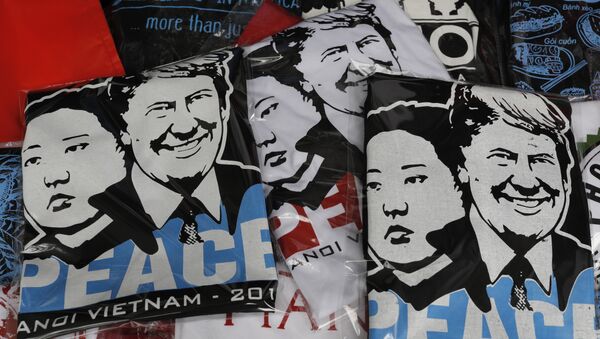T-shirts with portraits of U.S. President Donald Trump and North Korean leader Kim Jong Un are displayed in a tourist area in Hanoi - Sputnik International
