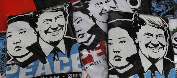 T-shirts with portraits of U.S. President Donald Trump and North Korean leader Kim Jong Un are displayed in a tourist area in Hanoi - Sputnik International