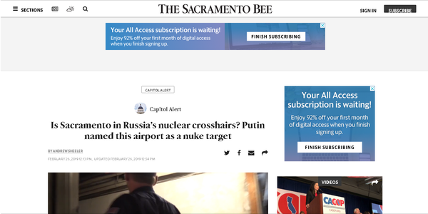 Screengrab of the Sacramento Bee story. Screengrab of the Sacramento Bee story. - Sputnik International