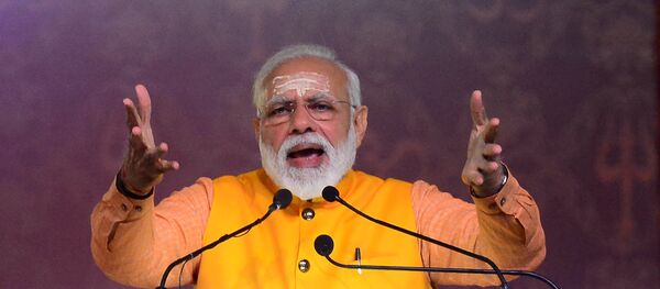 Indian Prime Minister Narendra Modi speaks during the Swachh Kumbh Swachh Aabhaar event organized by Ministry of Drinking Water & Sanitation at Ganga pandal during the Kumbh Mela festival in Allahabad on February 24, 2019 Indian Prime Minister Narendra Modi speaks during the Swachh Kumbh Swachh Aabhaar event organized by Ministry of Drinking Water & Sanitation at Ganga pandal during the Kumbh Mela festival in Allahabad on February 24, 2019 - Sputnik International