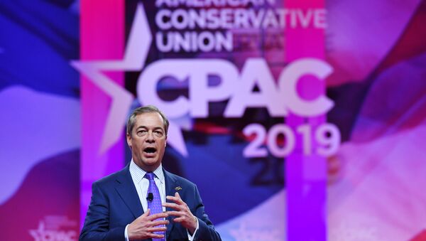 Former UK Independence Party leader and Brexit spearhead Nigel Farage speaks during the annual Conservative Political Action Conference (CPAC) in National Harbor, Maryland, on March 1, 2019.  - Sputnik International