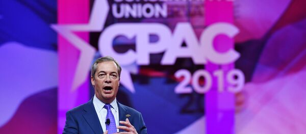 Former UK Independence Party leader and Brexit spearhead Nigel Farage speaks during the annual Conservative Political Action Conference (CPAC) in National Harbor, Maryland, on March 1, 2019. Former UK Independence Party leader and Brexit spearhead Nigel Farage speaks during the annual Conservative Political Action Conference (CPAC) in National Harbor, Maryland, on March 1, 2019. - Sputnik International