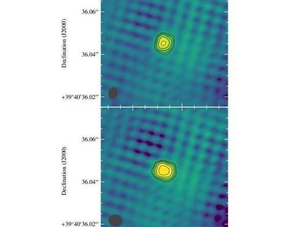 Images of FIRST J1419+3940 at 1.6 GHz with the EVN on September 18, 2018 derived from the two gain calibrations performed in Tianma Images of FIRST J1419+3940 at 1.6 GHz with the EVN on September 18, 2018 derived from the two gain calibrations performed in Tianma - Sputnik International