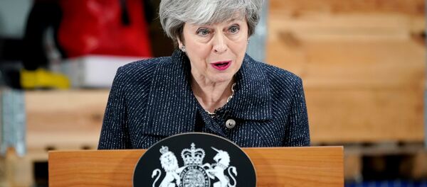 British Prime Minister Theresa May delivers a speech during her visit in Grimsby, Lincolnshire, Britain March 8, 2019. - Sputnik International