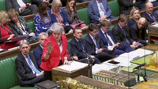 Britain's Prime Minister Theresa May speaks in Parliament in London, Britain, March 12, 2019, in this screen grab taken from video - Sputnik International