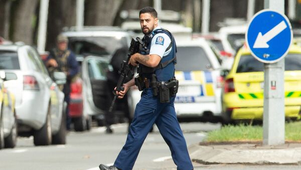 Armed police following a shooting at the Al Noor mosque in Christchurch - Sputnik International