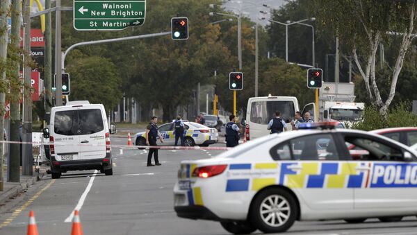 Police block the road near the shooting at a mosque in Linwood, Christchurch, New Zealand, Friday - Sputnik International