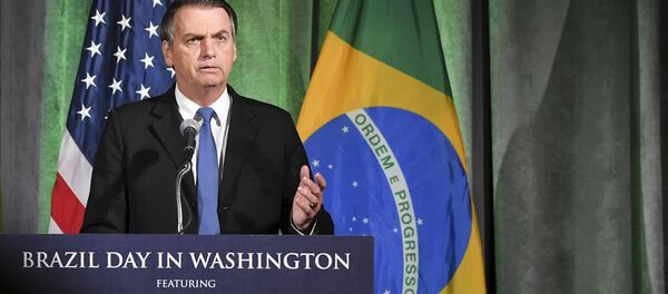 Brazil's President Jair Bolsonaro speaks during a discussion on US-Brazil relations at the US Chamber of Commerce in Washington, DC on March 18, 2019. Brazil's President Jair Bolsonaro speaks during a discussion on US-Brazil relations at the US Chamber of Commerce in Washington, DC on March 18, 2019. - Sputnik International