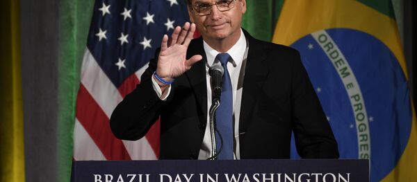 Brazilian President Jair Bolsonaro speaks at the Chamber of Commerce in Washington, Monday, March 18, 2019. Brazilian President Jair Bolsonaro speaks at the Chamber of Commerce in Washington, Monday, March 18, 2019. - Sputnik International